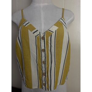 Max Women 10 Camisole Yellow Excellent Striped Linen Blend Button Front V-Neck